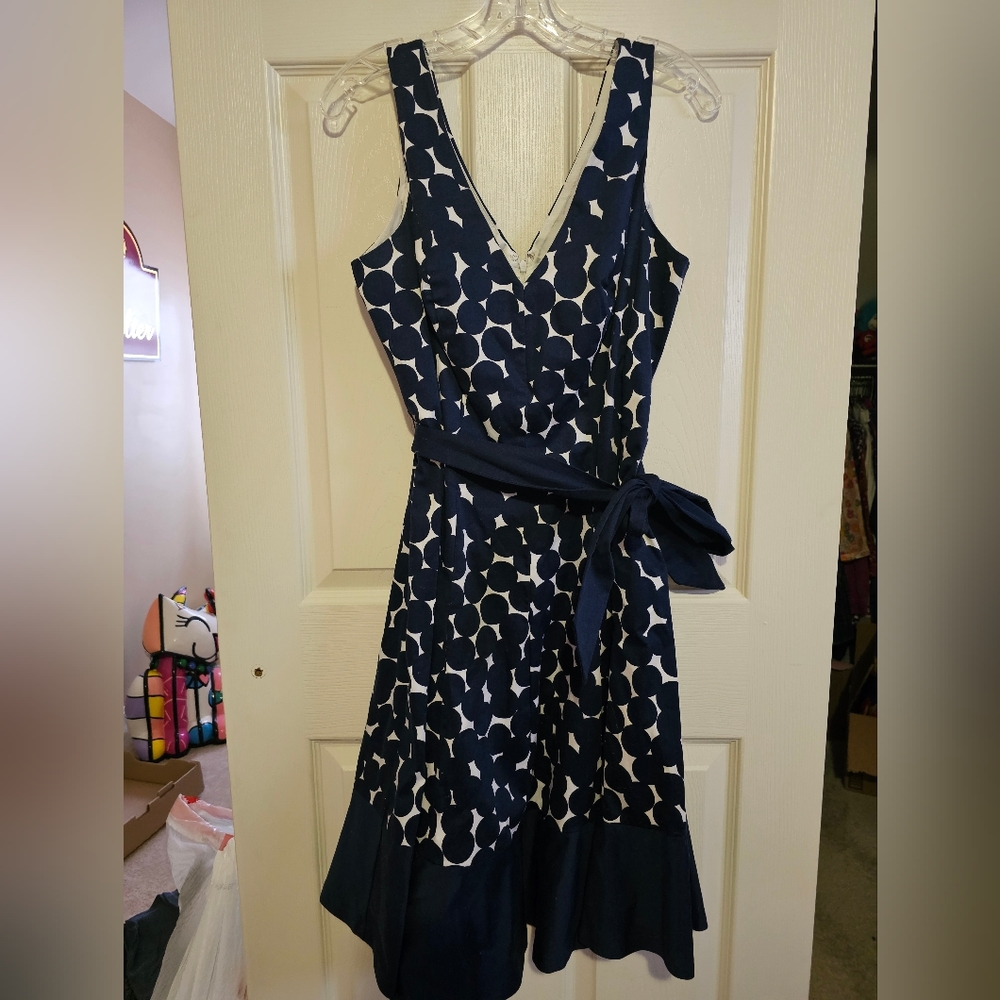 Nine West Navy & White Polka Dot Dress sz 12